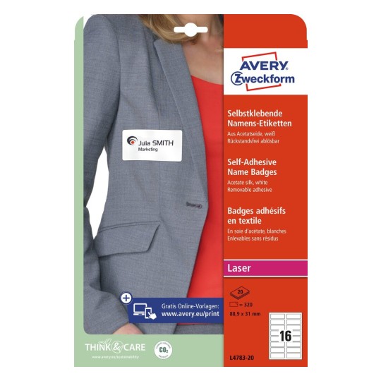 Avery Zweckform® Name Badge Labels, Fabric-L4783-20Z