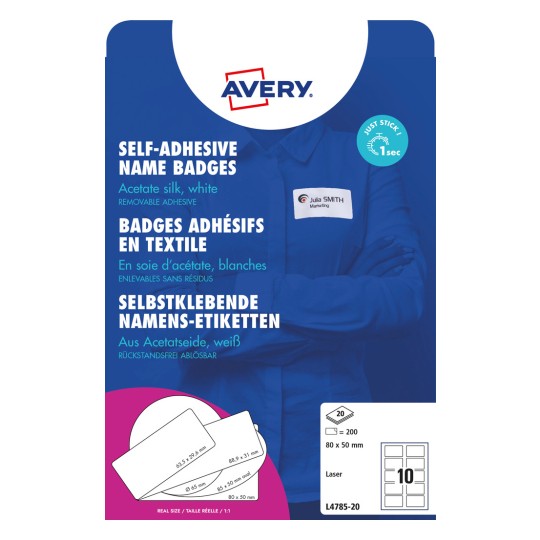 Avery Zweckform® Name Badge Labels, Fabric-L4785-20Z