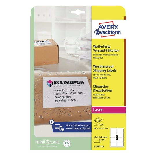 Avery Zweckform® Weatherproof Labels, Polyester-L7993-25