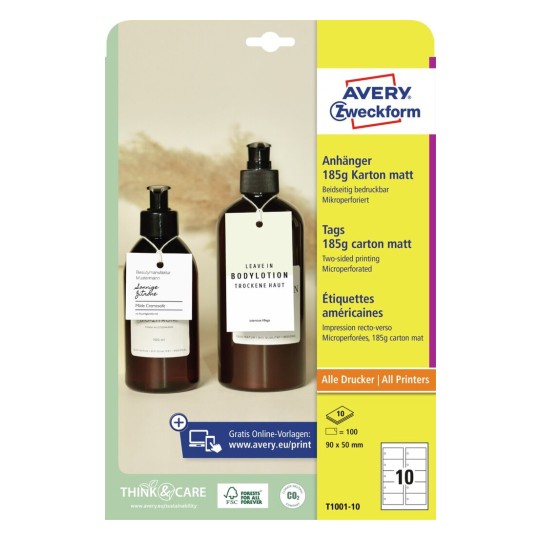 Avery Zweckform® Printable Tags with Strings - T1001-10