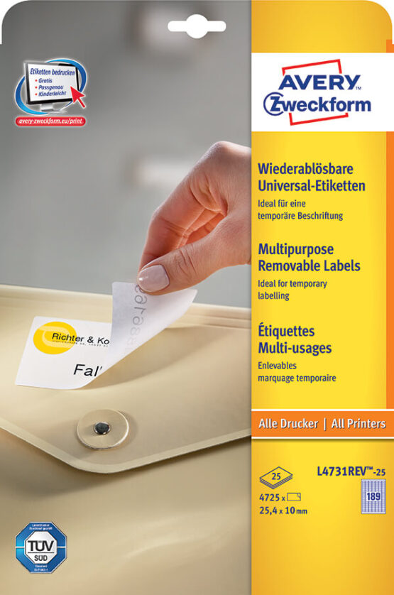 Avery Zweckform® Removable Multipurpose Label-L4731REV-25