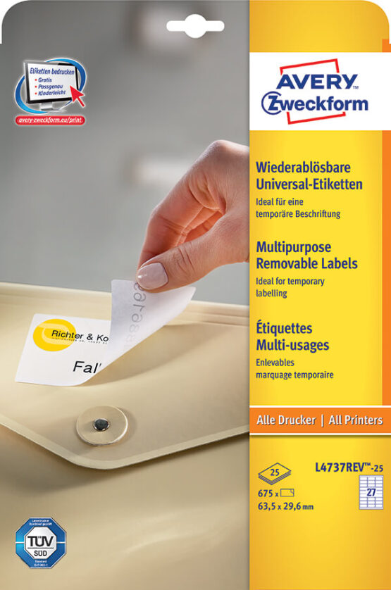 Avery Zweckform® Removable Multipurpose Label-L4737REV-25