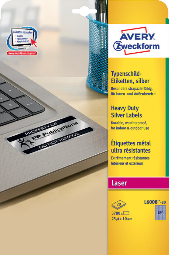 Avery Zweckform® Silver Heavy Duty Labels, Polyester-L6008-20