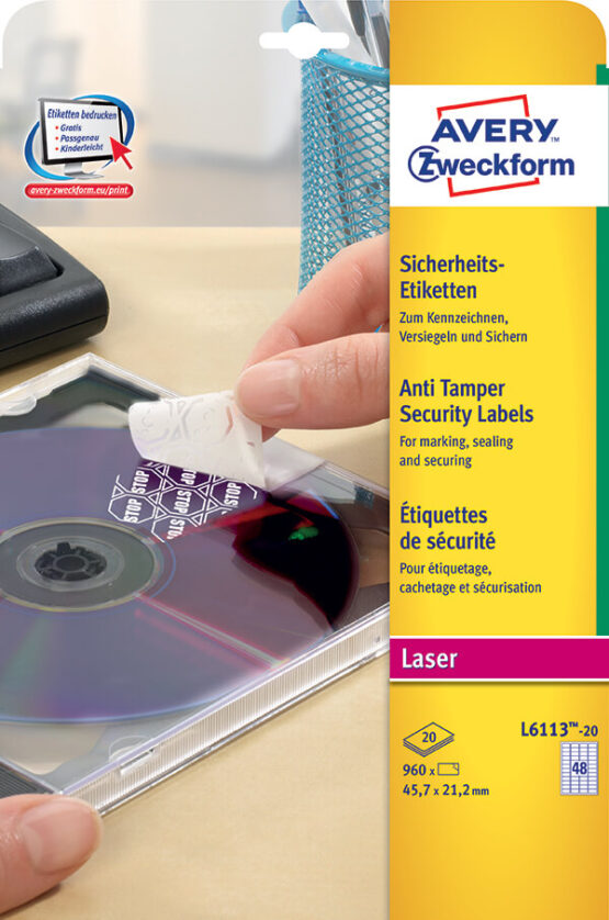 Avery Zweckform® Tamper Proof Labels, Polyester-L6113-20