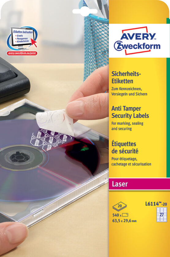 Avery Zweckform® Tamper Proof Labels, Polyester-L6114-20