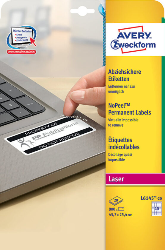 Avery Zweckform® NoPeel™ Labels, Acrylic-L6145-20