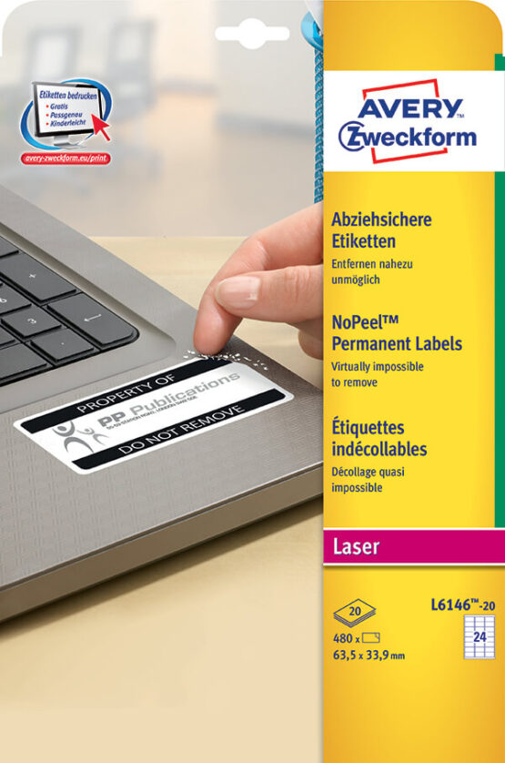 Avery Zweckform® NoPeel™ Labels, Acrylic-L6146-20