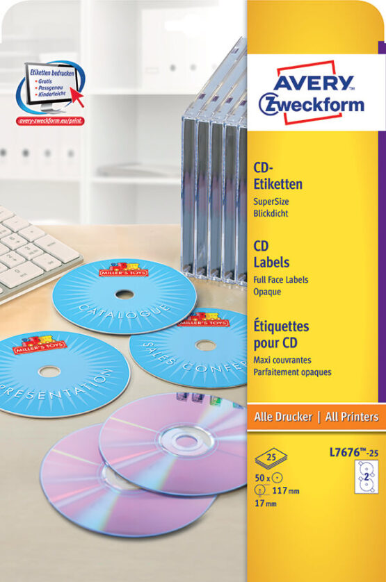 Avery Zweckform® Laser Full Face CD Label-L7676-25