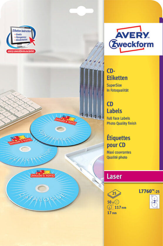 Avery Zweckform® Glossy Full Face CD Label-L7760-25