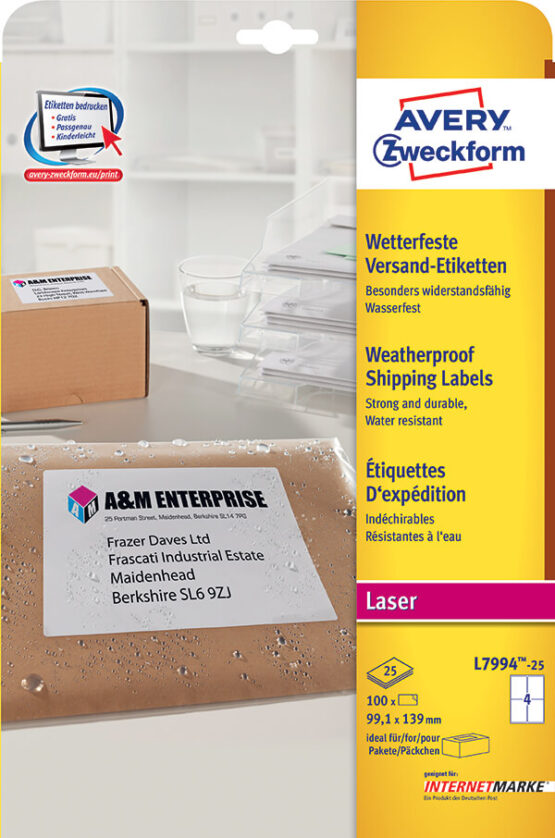 Avery Zweckform® Weatherproof Labels, Polyester-L7994-25